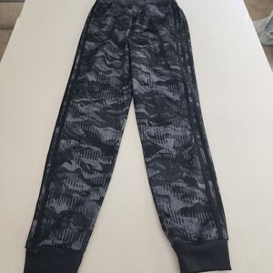 Adidas Pants Boys Size Large Black Camouflage Cuffed Side Stripes Sporty Street